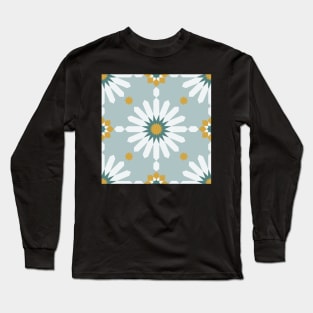 Geometric Starburst Pattern - Blue Gray Long Sleeve T-Shirt